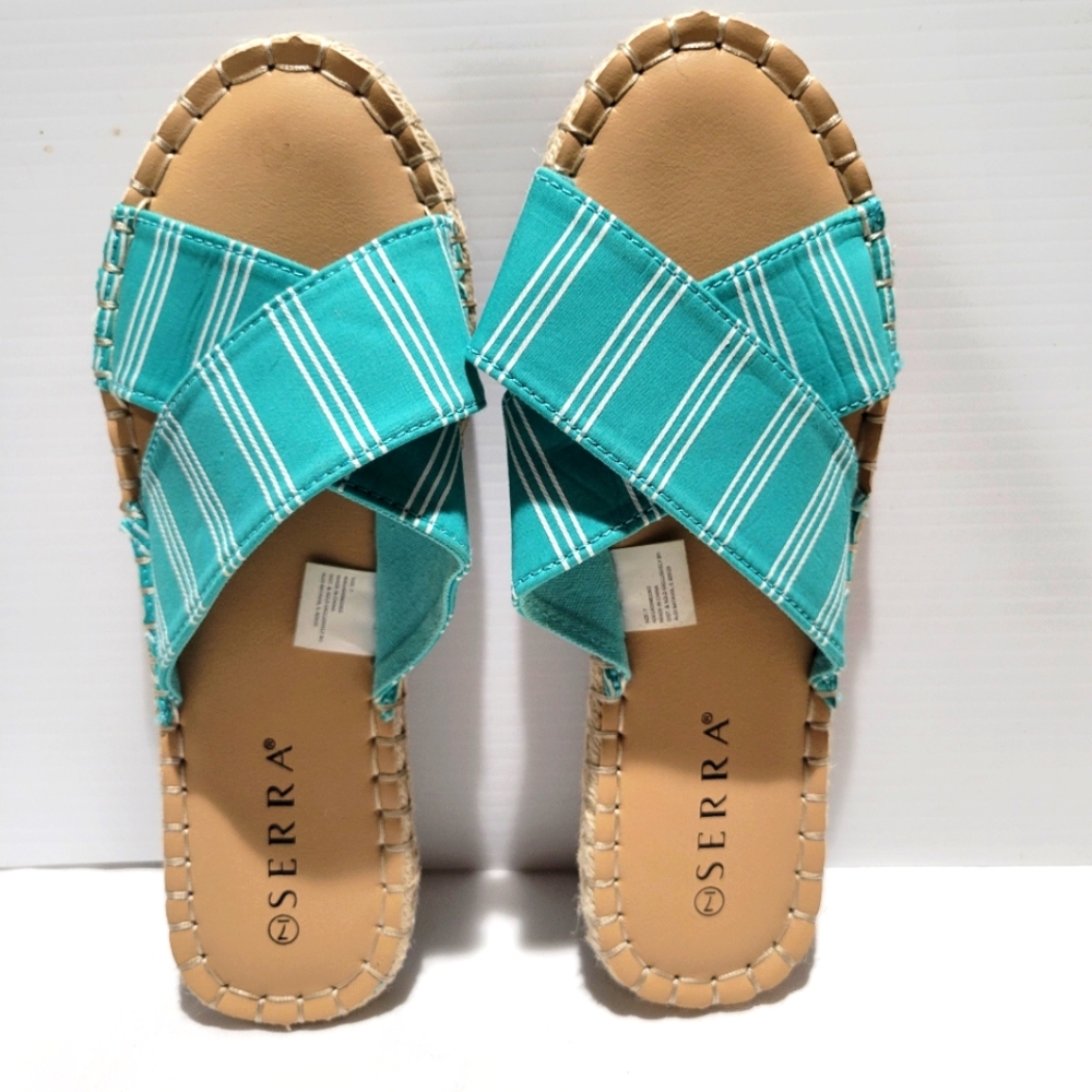 Sandals Womens Size 7 By Serra Teal Flats Casual EUC